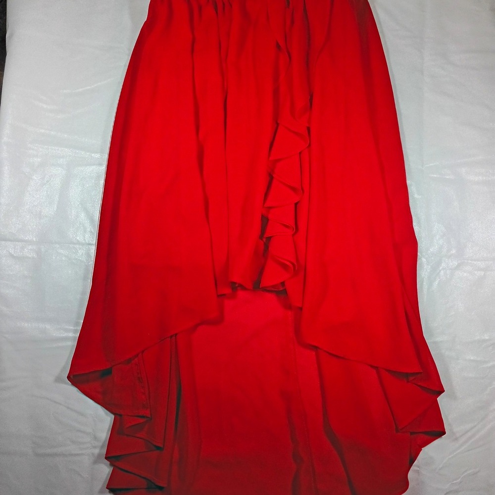 Red Strapless Prom Dress Sweetheart Lace Sequin Hi-Low Fit/Flare Dress. Size L